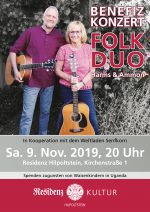 Benefizkonzert des Folk-Duos Harms & Ammon ResidenzKultur_Plakat Benefizkonzert Harms und Ammon am 9.11.2019 in der Residenz
