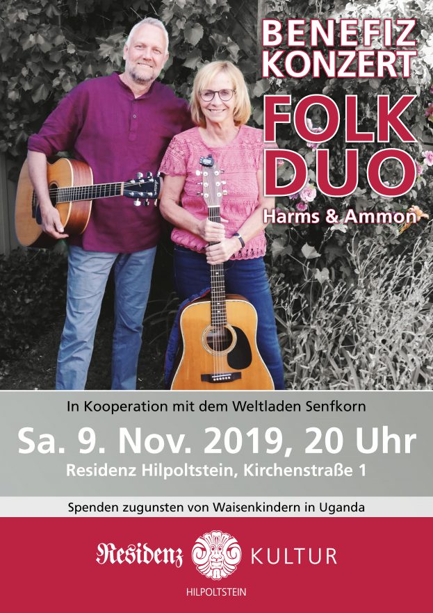 Benefizkonzert des Folk-Duos Harms & Ammon ResidenzKultur_Plakat Benefizkonzert Harms und Ammon am 9.11.2019 in der Residenz